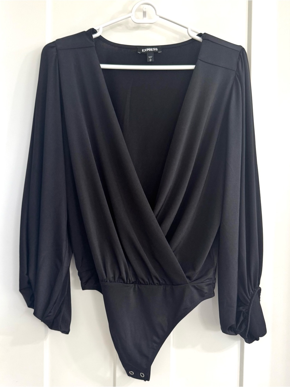 Express Black Surplice Wrap Long Sleeve Bodysuit S